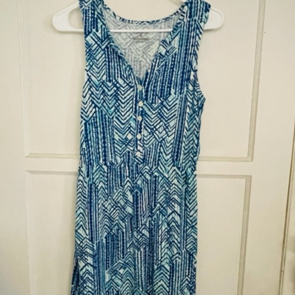 Blue and Turquoise Sleeveless Summer Dress Button Size Small